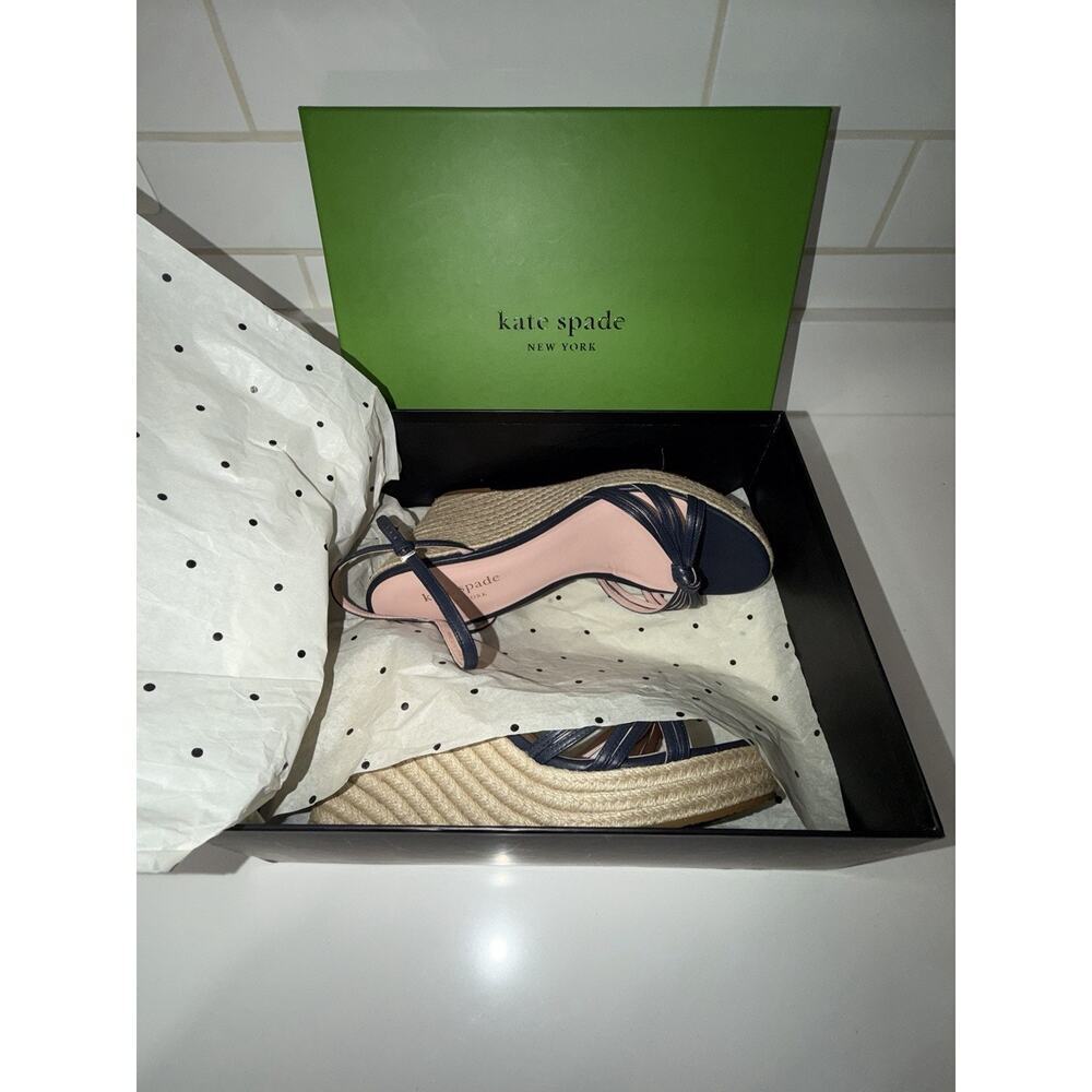 Kate Spade Tessa Navy Blue Leather Espadrille Wedge Sandals Size 11 B EUC - Picture 13 of 15